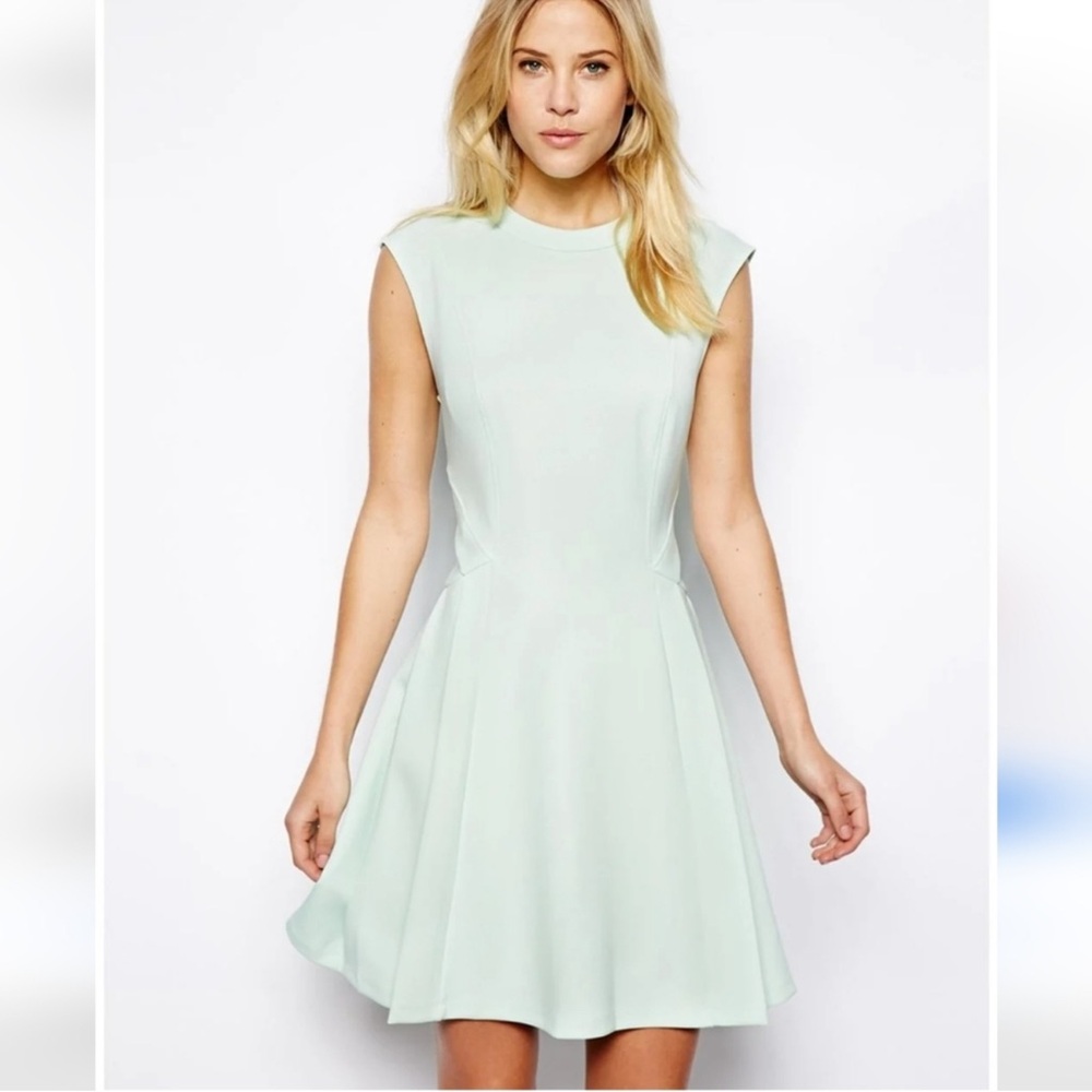Ted Baker Size 1 US 2/4 XS Mint Green Skater Dress Scuba ASO Amal Clooney Round
